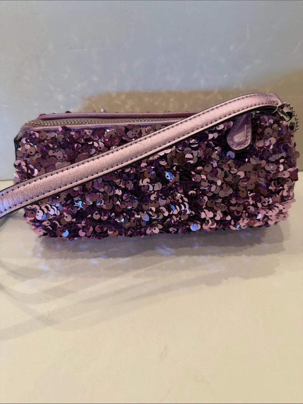NWT Coach Pink Sequin Wristlet Clutch